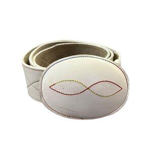 Vintage Latitan Leather Belt & Buckle Men’s 38 White Multicolor Stitch Western